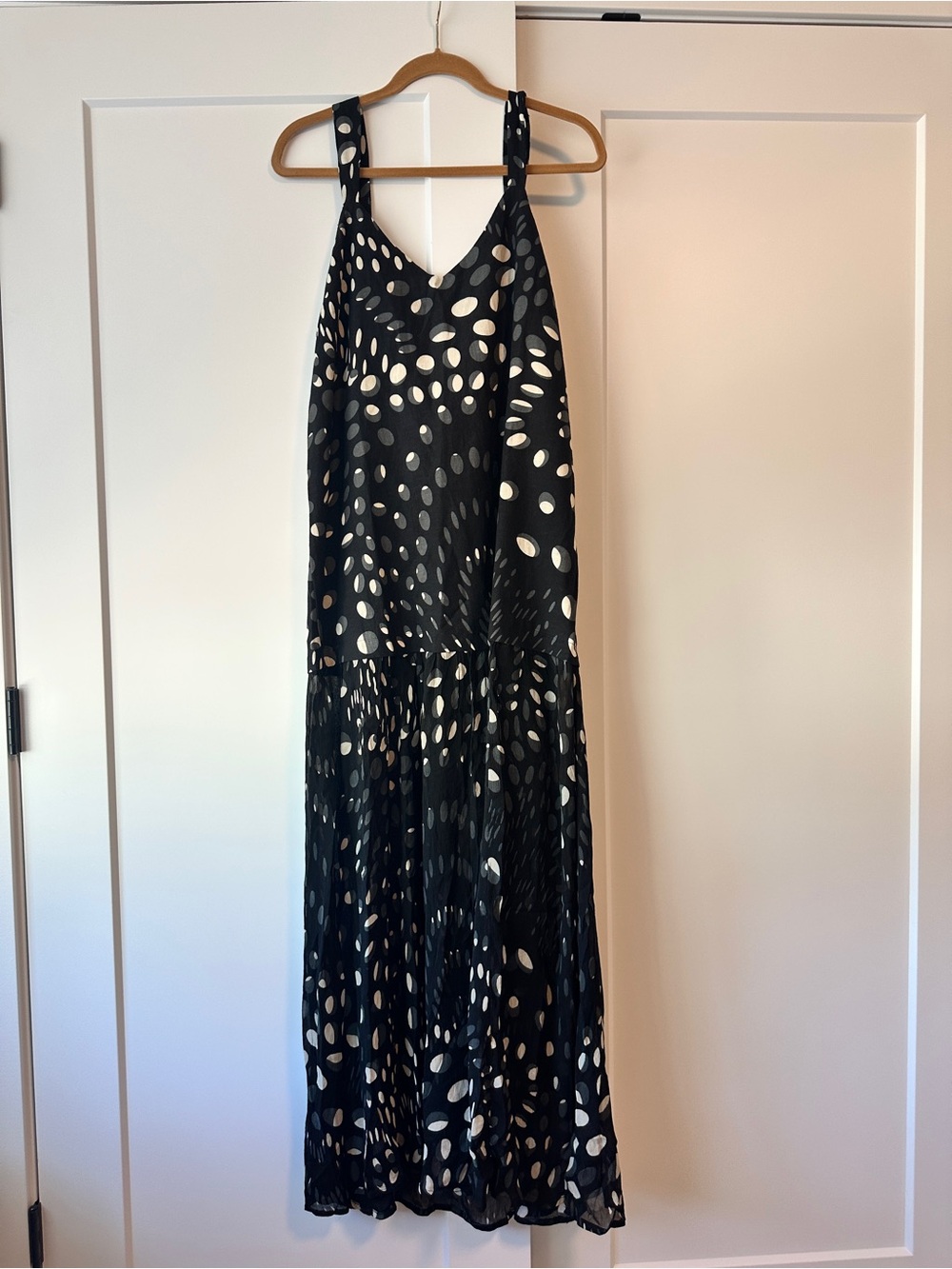 Free People NWT Large and Flowy Black Maxi Dress with White Dot Pattern